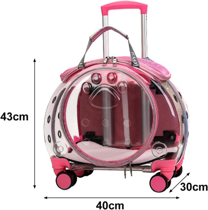 Cat & Dog Travel Backpack & Trolley with Silent Wheels & Telescopic Handle - Pink - Image 4