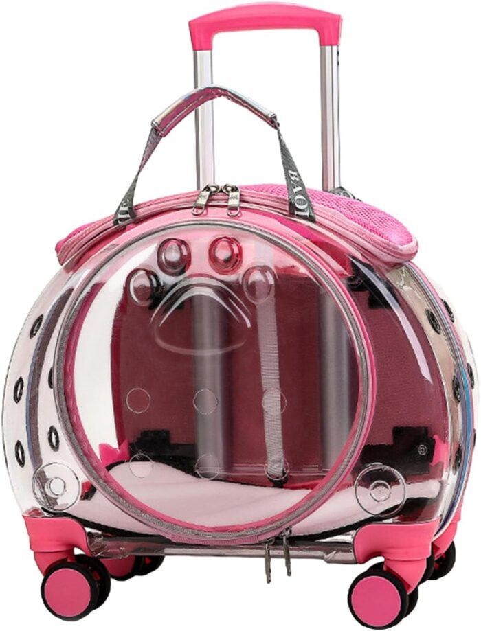 Cat & Dog Travel Backpack & Trolley with Silent Wheels & Telescopic Handle - Pink - Image 2