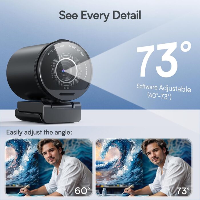 EMEET SmartCam S800-4K Webcam for Streaming, Sony 1/2'' Sensor, Supports HDR, PDAF&TOF Dual-autofocus, 1080P@60fps, 2 Noise-Cancelling Mics, 40°-73° FOV, Perfect for Live Streaming&Online Meetings - Image 4
