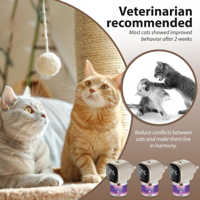 Multi Cat Calming Diffuser Relieve Stress Anxiety Cat Pheromones Calming Diffuser with Timing Function Cat Pheromone Diffuser 3 Pack Pheromones to Reduce Fighting Spraying and Scratching Fits All Cats - Image 7