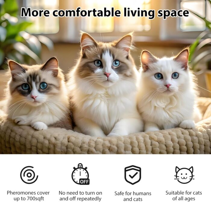 Multi Cat Calming Diffuser Relieve Stress Anxiety Cat Pheromones Calming Diffuser with Timing Function Cat Pheromone Diffuser 3 Pack Pheromones to Reduce Fighting Spraying and Scratching Fits All Cats - Image 6