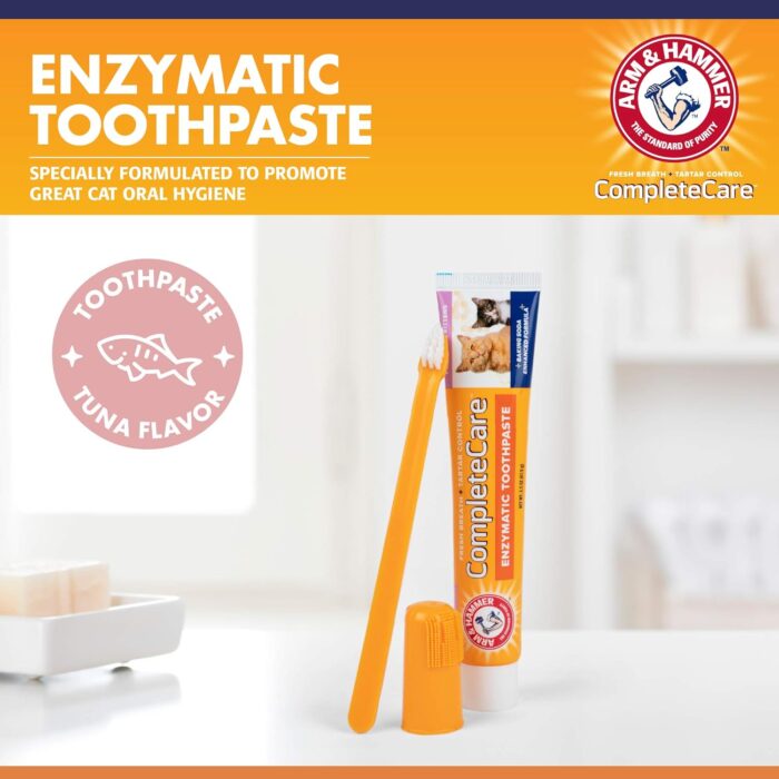 Arm & Hammer for Pets Complete Care Cat & Kitten Dental Kit | Includes 2.5 oz Tuna Flavor Enzymatic Cat Toothpaste, Cat Toothbrush, and Rubber Finger Brush for Cats - Image 6