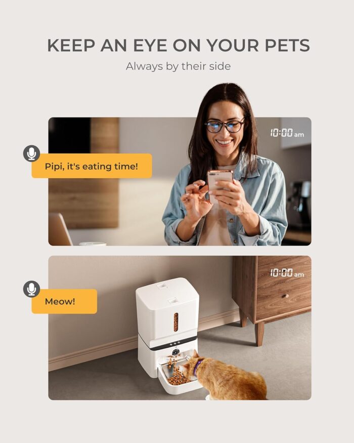 Automatic Cat Feeder with Camera, 7L Timed Dog Feeders, Adjustable Camera, 1080P HD Night Vision, Automatic Dog Feeder, 5G WiFi Cat Food Dispenser with 2-Way Audio, Low Food & Motion Alerts - Image 8