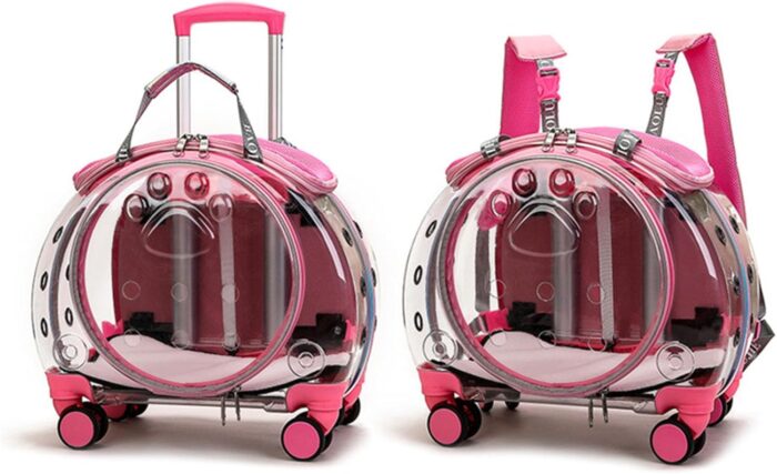 Cat & Dog Travel Backpack & Trolley with Silent Wheels & Telescopic Handle - Pink