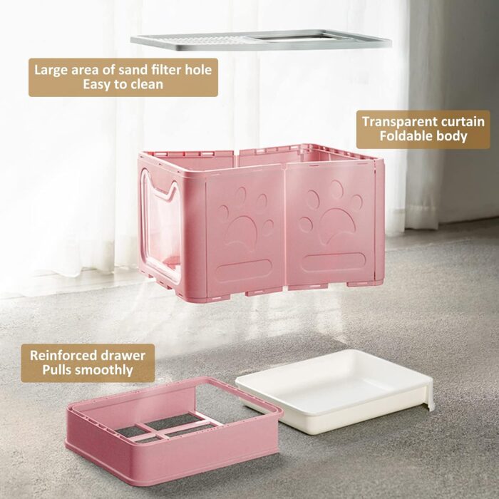 Cat Litter Box with Lid, Top Entry Cat Litter Box Pan, Enclosed Cat Potty, Anti-Splashing Cat Toilet, Foldable Litter Box Large Covered Cat Supplies with Scoop Brush and Garbage Bag - Image 3