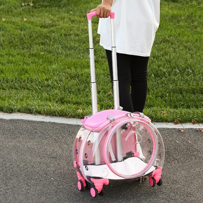 Cat & Dog Travel Backpack & Trolley with Silent Wheels & Telescopic Handle - Pink - Image 6