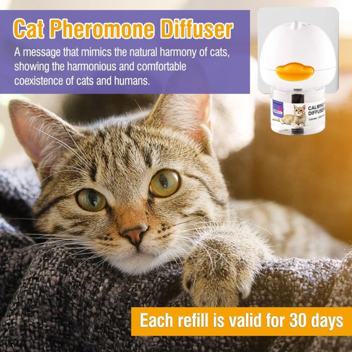 Cat Calming Pheromone Diffuser Reduces Conflict Between Cats Effective Anxiety Relief for Cats & Cat Calming Soothing 48ML 3 Refills Fits All Cats - 3 Pack - Image 2