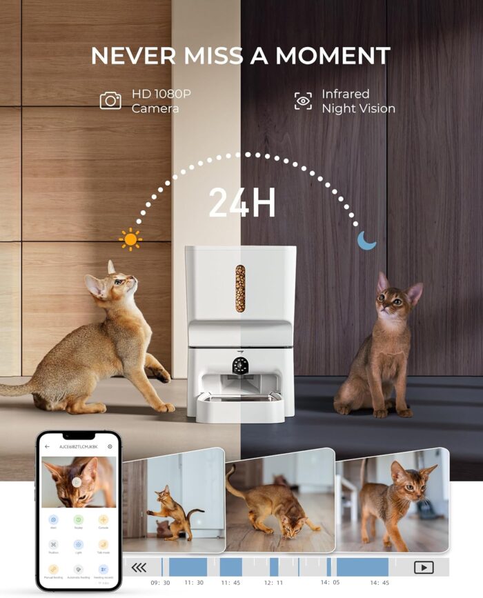 Automatic Cat Feeder with Camera, 7L Timed Dog Feeders, Adjustable Camera, 1080P HD Night Vision, Automatic Dog Feeder, 5G WiFi Cat Food Dispenser with 2-Way Audio, Low Food & Motion Alerts - Image 3