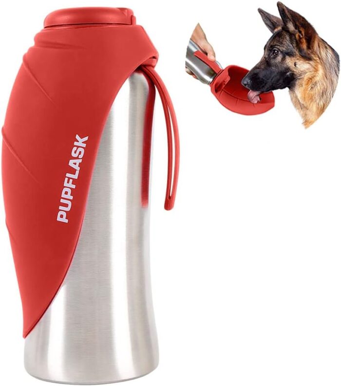 PupFlask Large Dog Water Bottle | 27 or 40 OZ Stainless Steel | Convenient Dog Drink Dispenser | Puppy Travel Water Bowl | Portable Pet Hydration Bottle | Leak Proof | Perfect Size For All Breeds