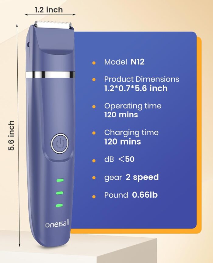 Oneisall 4-in-1 Cordless Dog Grooming Kit with 2-Speed Clippers, Low Noise Paw Trimmer & Rechargeable Quiet Nail Grinder for Dogs and Cats （Blue） - Image 9