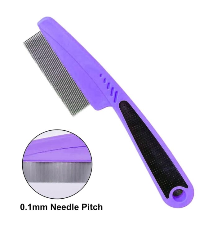 Yumflan Flea and Tick Comb with Rubber Handle for Dogs & Cats, Fine Tooth Comb for Grooming (Purple) - Image 3
