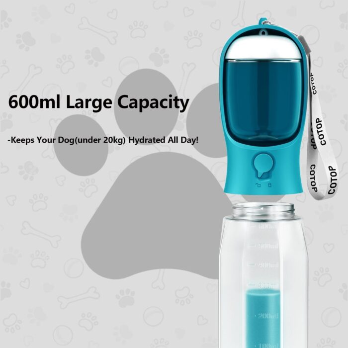 20oz Dog Water Bottle with Food Container & Poop Bag Dispenser | Leak-Proof Portable Pet Water Dispenser with Carabiner Clip | for Walking, Hiking, Travel (Cyan, 20oz) - Image 6