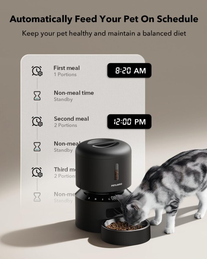 PETLIBRO Automatic Cat Feeder, Automatic Dog Food Dispenser with Freshness Preservation, Timed Pet Feeders for Dry Food, Up to 50 Portions 6 Meals Per Day, Granary Black - Image 3