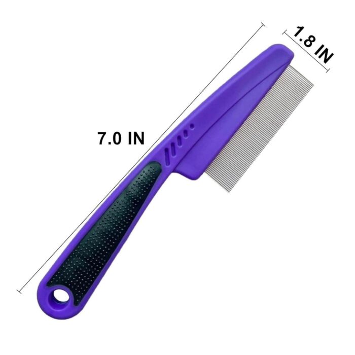 Yumflan Flea and Tick Comb with Rubber Handle for Dogs & Cats, Fine Tooth Comb for Grooming (Purple)