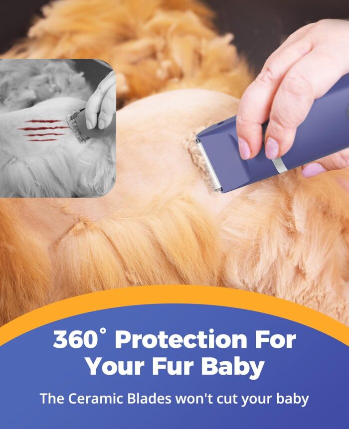 Oneisall 4-in-1 Cordless Dog Grooming Kit with 2-Speed Clippers, Low Noise Paw Trimmer & Rechargeable Quiet Nail Grinder for Dogs and Cats （Blue） - Image 3