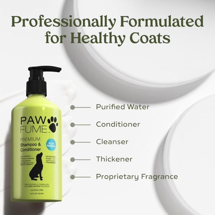 Pawfume Dog Shampoo and Conditioner – Hypoallergenic Dog Shampoo for Smelly Dogs – Best Dog Shampoos & Conditioners – Probiotic Pet Shampoo for Dogs – Best Dog Shampoo for Puppies (Blue Ribbon) - Image 4