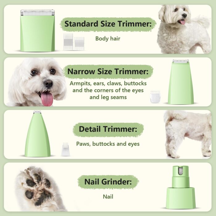 Dog Grooming Kit with LED Light, Low Noise Rechargeable 4 in 1 Pet Clippers for Matted Hair, Cordless Electric Cat Paw Trimmer Dog Nail Grinder, Grooming Supplies for Cat and Small Dogs - Image 2