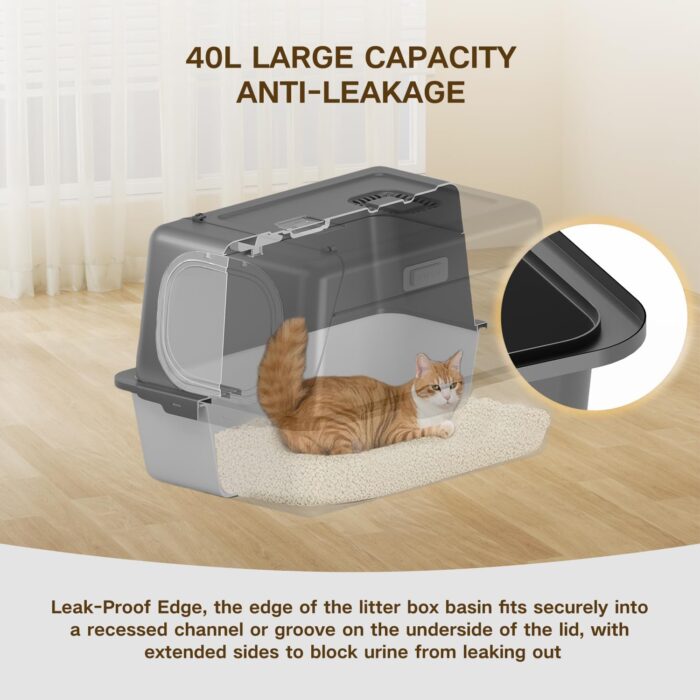 Stainless Steel Cat Litter Box with Lid, XL Extra Large Litter Box for Big Cats, Enclosed Removable Metal Cat Box with High Sided Enclosure,Anti-Leakage, Magnetic Door, Easy Cleaning - Image 2