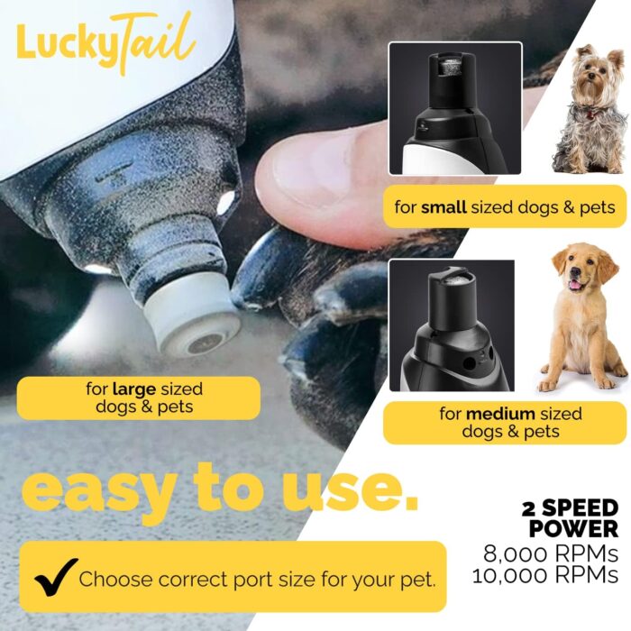 LuckyTail Pet Nail Grinder for Dogs and Cats - Super Quiet and Low Vibration Electric Dog Nail Grinder with 2 LED Lights - USB Rechargeable and Cordless - 2 Speeds - Small to Large Pets - Image 2