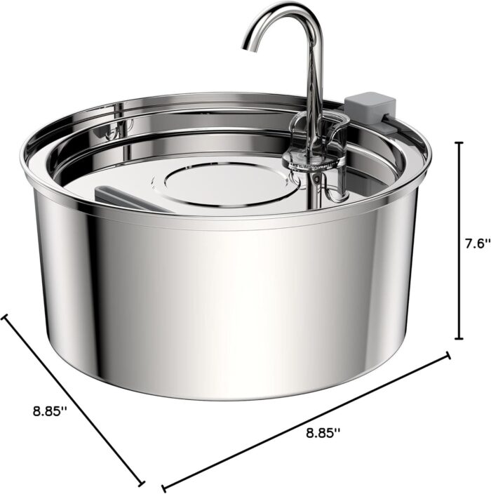 Tomxcute Cat Water Fountain, 3.2L/108oz Automatic Stainless Steel Pet Fountain Dog Water Dispenser, Ultra-Quiet Pump and 3 Replacement Filters & for Cats, Dogs, Multiple Pets - Image 3