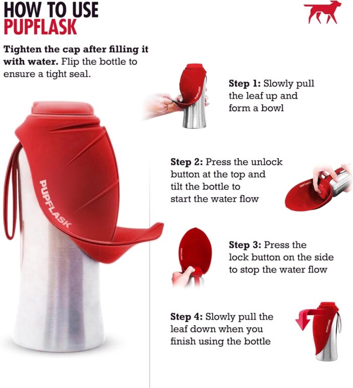 PupFlask Large Dog Water Bottle | 27 or 40 OZ Stainless Steel | Convenient Dog Drink Dispenser | Puppy Travel Water Bowl | Portable Pet Hydration Bottle | Leak Proof | Perfect Size For All Breeds - Image 2