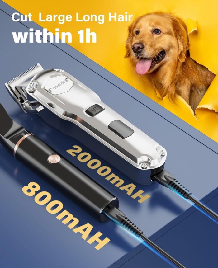 oneisall Dog Grooming Kit for Heavy Thick Hair&Coats/Low Noise Rechargeable Cordless Waterproof Dog Clippers for Grooming Animals&Pets/Pet Shaver with Stainless Steel Blade and Paw Trimmer - Image 2