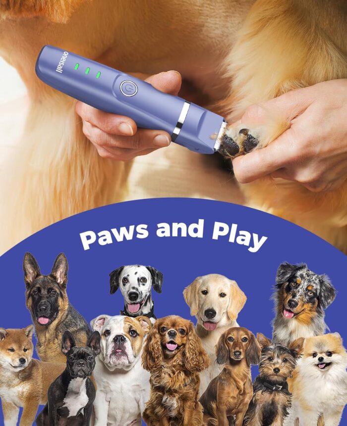 Oneisall 4-in-1 Cordless Dog Grooming Kit with 2-Speed Clippers, Low Noise Paw Trimmer & Rechargeable Quiet Nail Grinder for Dogs and Cats （Blue） - Image 8
