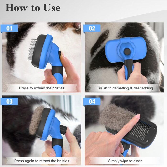 Swihauk Self Cleaning Slicker Brush - Skin Friendly Deshedding Grooming Tool for Dogs & Cats, Suitable for Shedding & Haired Pets, with Pet Supplies Accessories, Blue - Image 5