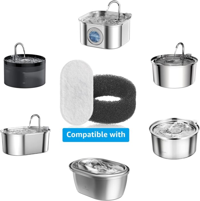 Cat Water Fountain Filters, 24 Pack Cat Fountain Filters, Cat Fountain Replacement Filters for 67oz/2L&108oz/3.2L Stainless Steel Cat Water Fountain, Pet Water Fountain Filters (12 Filters&12 Sponges) - Image 6
