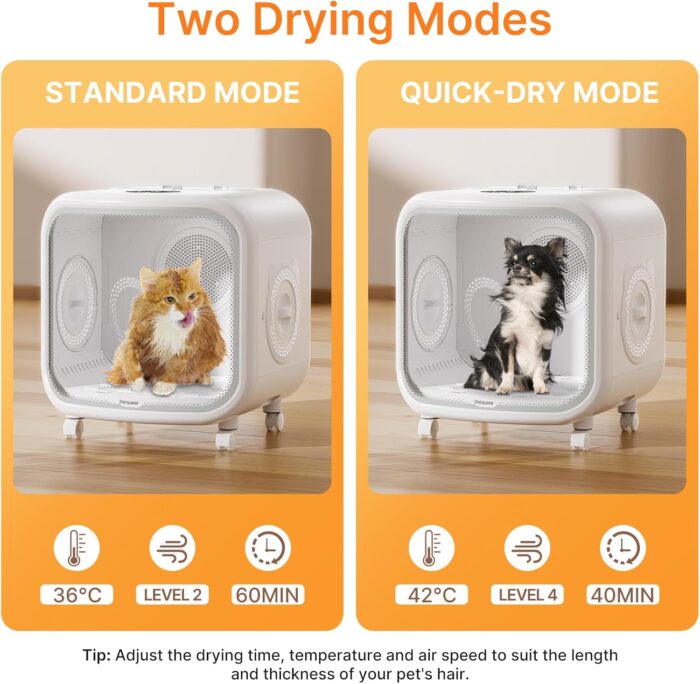 Automatic Cat Dryer Box 75L Extra Large Capacity Ultra Quiet Fast Pet Hair Drying Box Smart App Control Temperature and 360° Drying for Cats and Small Dogs - Image 7