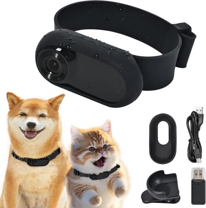 1080p HD Cat Dog Pet Camera Collar Sports Camera Baby Monitor No WiFi Video Record Indoor/Outdoor All Activities Pet Supplies and Monitors Gift, Birthday Gift Black