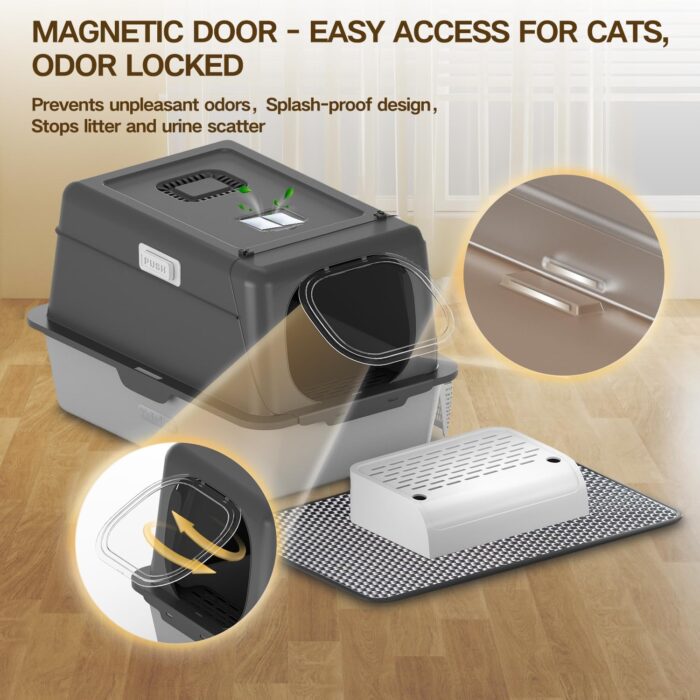 Stainless Steel Cat Litter Box with Lid, XL Extra Large Litter Box for Big Cats, Enclosed Removable Metal Cat Box with High Sided Enclosure,Anti-Leakage, Magnetic Door, Easy Cleaning - Image 6