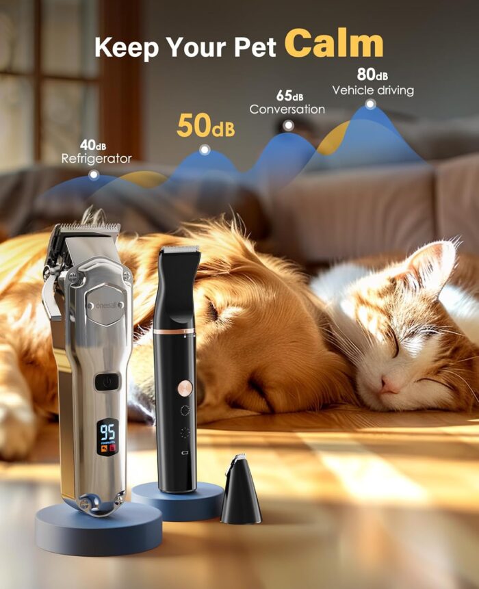 oneisall Dog Grooming Kit for Heavy Thick Hair&Coats/Low Noise Rechargeable Cordless Waterproof Dog Clippers for Grooming Animals&Pets/Pet Shaver with Stainless Steel Blade and Paw Trimmer - Image 9
