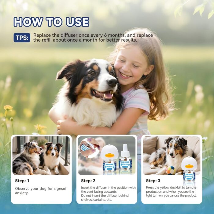 Dog Calming Pheromones Diffuser: 6-in-1 Kit Appeasing Pheromone Diffuser to Calm (2 Plugin+4x48ml Refills) for Comfort Reduces Stress Anxiety, Long-Lasting Appeasing Pheromone for Pet Dog Cat (6in1) - Image 5