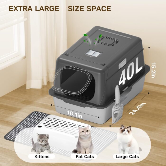 Stainless Steel Cat Litter Box with Lid, XL Extra Large Litter Box for Big Cats, Enclosed Removable Metal Cat Box with High Sided Enclosure,Anti-Leakage, Magnetic Door, Easy Cleaning - Image 4