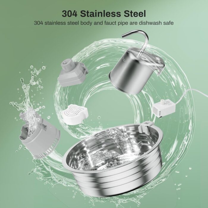 Cat Water Fountain, 4L/135OZ Stainless Steel Pet Fountain Dog Water Dispenser Bowl Cat Drinking Fountains Watering Supplies with Ultra-Quiet Pump for Cats, Dogs, Multiple Pets Indoor - Image 5