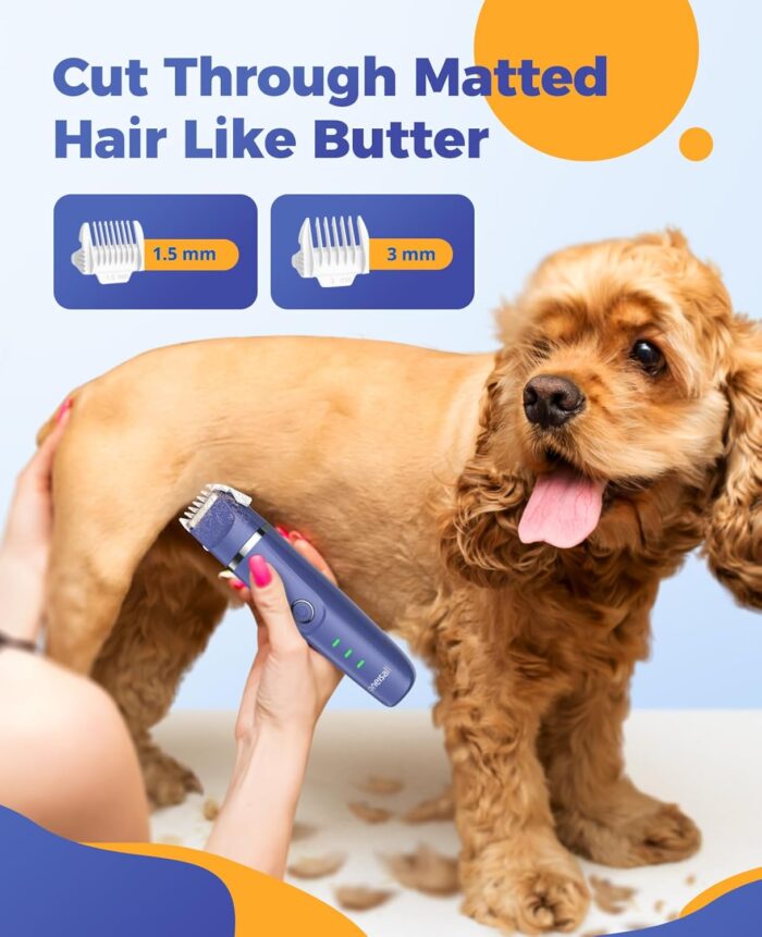 Oneisall 4-in-1 Cordless Dog Grooming Kit with 2-Speed Clippers, Low Noise Paw Trimmer & Rechargeable Quiet Nail Grinder for Dogs and Cats （Blue） - Image 7