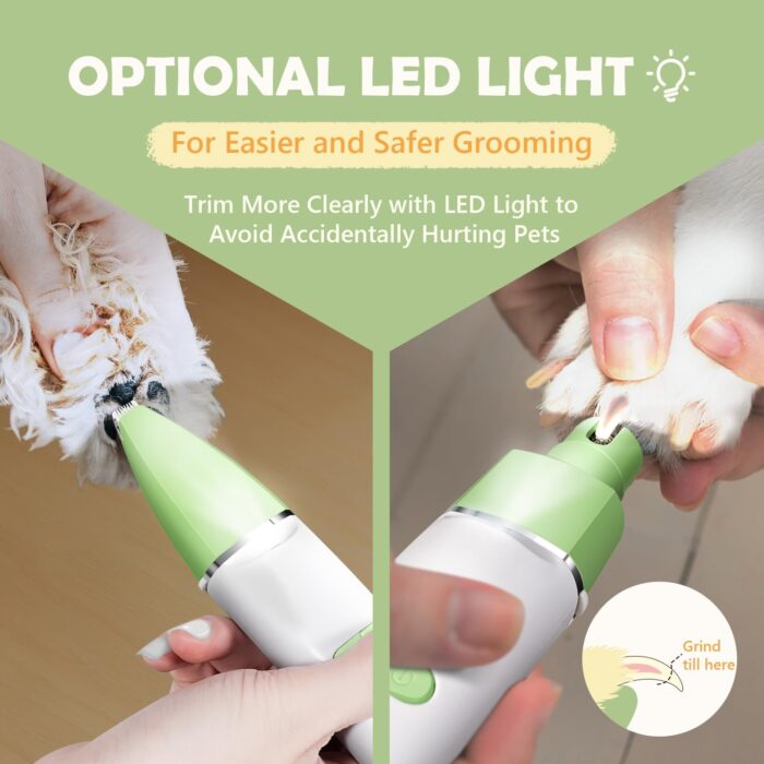 Dog Grooming Kit with LED Light, Low Noise Rechargeable 4 in 1 Pet Clippers for Matted Hair, Cordless Electric Cat Paw Trimmer Dog Nail Grinder, Grooming Supplies for Cat and Small Dogs - Image 5