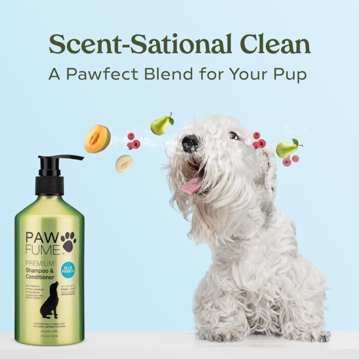 Pawfume Dog Shampoo and Conditioner – Hypoallergenic Dog Shampoo for Smelly Dogs – Best Dog Shampoos & Conditioners – Probiotic Pet Shampoo for Dogs – Best Dog Shampoo for Puppies (Blue Ribbon) - Image 10