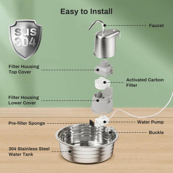 Cat Water Fountain, 4L/135OZ Stainless Steel Pet Fountain Dog Water Dispenser Bowl Cat Drinking Fountains Watering Supplies with Ultra-Quiet Pump for Cats, Dogs, Multiple Pets Indoor - Image 4