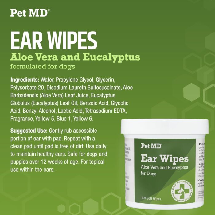 Pet MD - Dog Ear Cleaner Wipes - Otic Cleanser for Dogs to Stop Ear Itching, and Infections with Aloe and Eucalyptus - 100 Count - Image 4
