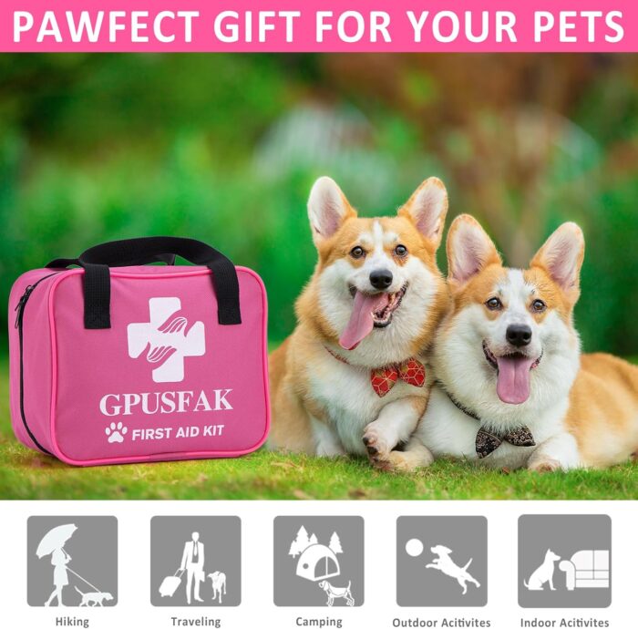 136pcs Pink Pet First Aid Kit for Dogs and Cats - Pet Emergency Kit for Camping Hiking Traveling Hunting - Image 5