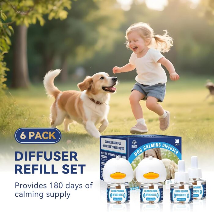 Dog Calming Pheromones Diffuser: 6-in-1 Kit Appeasing Pheromone Diffuser to Calm (2 Plugin+4x48ml Refills) for Comfort Reduces Stress Anxiety, Long-Lasting Appeasing Pheromone for Pet Dog Cat (6in1) - Image 4