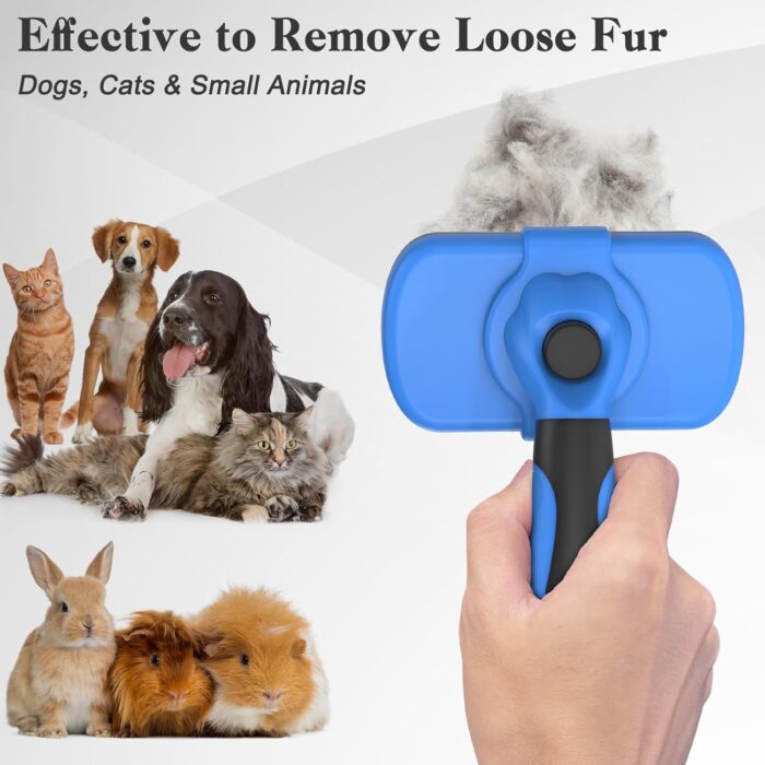 Swihauk Self Cleaning Slicker Brush - Skin Friendly Deshedding Grooming Tool for Dogs & Cats, Suitable for Shedding & Haired Pets, with Pet Supplies Accessories, Blue - Image 3
