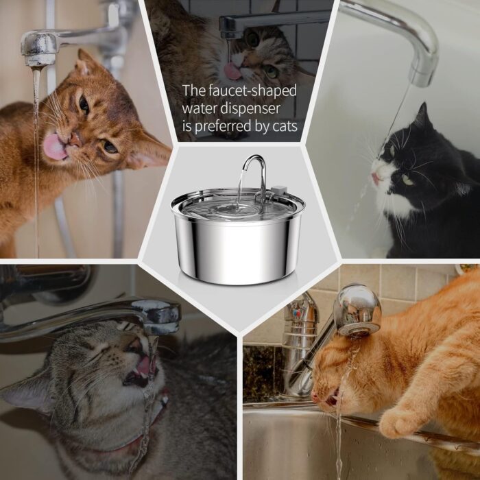 Tomxcute Cat Water Fountain, 3.2L/108oz Automatic Stainless Steel Pet Fountain Dog Water Dispenser, Ultra-Quiet Pump and 3 Replacement Filters & for Cats, Dogs, Multiple Pets - Image 8