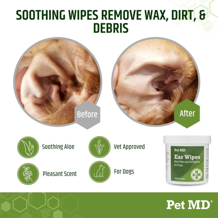Pet MD - Dog Ear Cleaner Wipes - Otic Cleanser for Dogs to Stop Ear Itching, and Infections with Aloe and Eucalyptus - 100 Count - Image 6