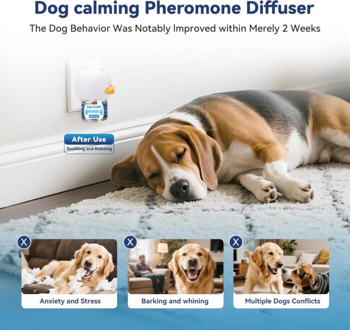 Dog Calming Pheromones Diffuser: 6-in-1 Kit Appeasing Pheromone Diffuser to Calm (2 Plugin+4x48ml Refills) for Comfort Reduces Stress Anxiety, Long-Lasting Appeasing Pheromone for Pet Dog Cat (6in1) - Image 7