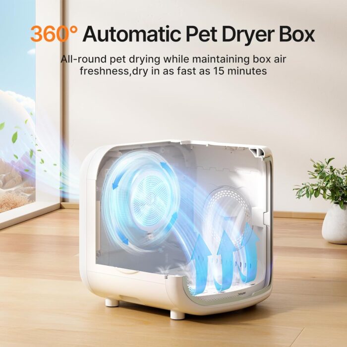 Automatic Cat Dryer Box 75L Extra Large Capacity Ultra Quiet Fast Pet Hair Drying Box Smart App Control Temperature and 360° Drying for Cats and Small Dogs - Image 6