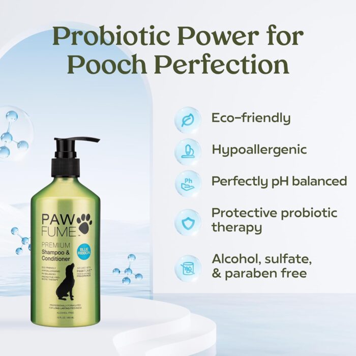 Pawfume Dog Shampoo and Conditioner – Hypoallergenic Dog Shampoo for Smelly Dogs – Best Dog Shampoos & Conditioners – Probiotic Pet Shampoo for Dogs – Best Dog Shampoo for Puppies (Blue Ribbon) - Image 11
