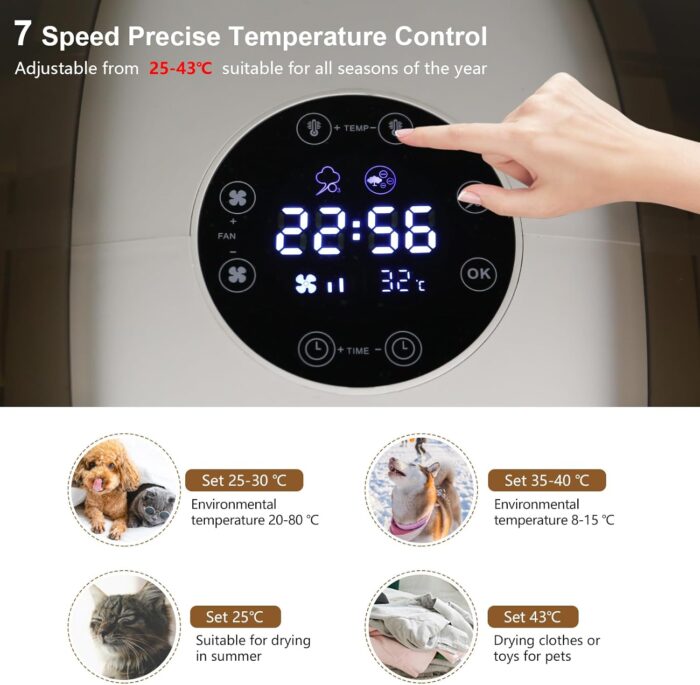 Foldable Smart Pet Dryer Box with 8 Fan 4 Speed, Automatic Cat Dryer Box Time-Setting Temperature Control, Small Dog Drying Box, Cat Hair Blow 360° Ultra Quiet (GREEN) - Image 6